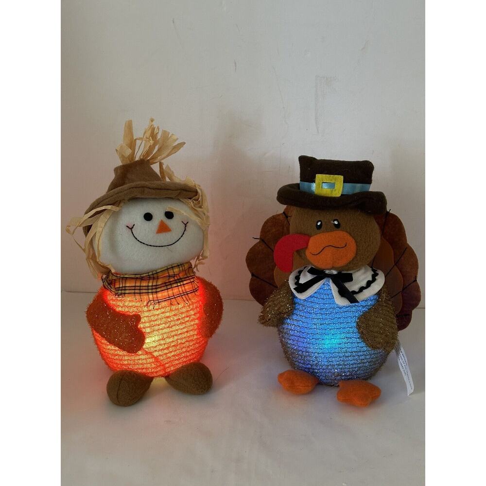 Lot Of 2 Light Up Scarecrow & Turkey Halloween Decoration Fall Color Change